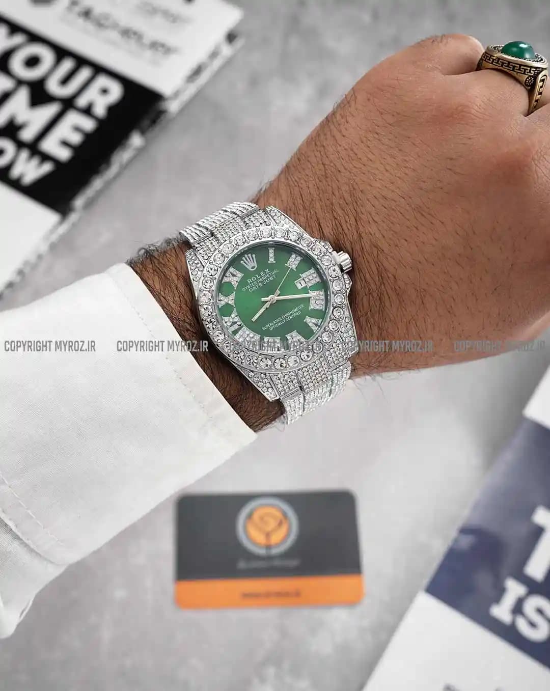 ساعت مچی مردانه رولکس ROLEX فول نگین مدل 2008 — تصویر ۲