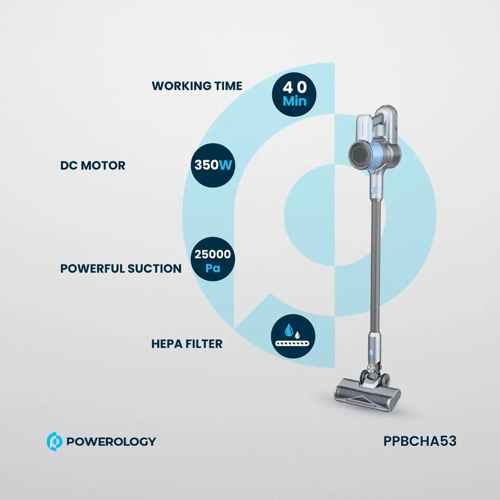 جارو شارژی پاورولوژی مدل POWEROLOGY Rechargeable Vacuum Cleaner PP053 — تصویر ۳