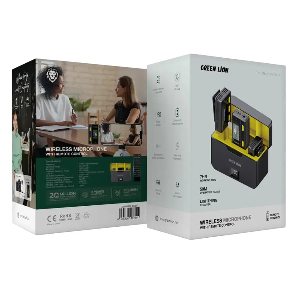میکروفن بیسیم به همراه ریموت کنترل گرین لاین مدل green lion Wireless Microphone lightning with Remote Control — تصویر ۳