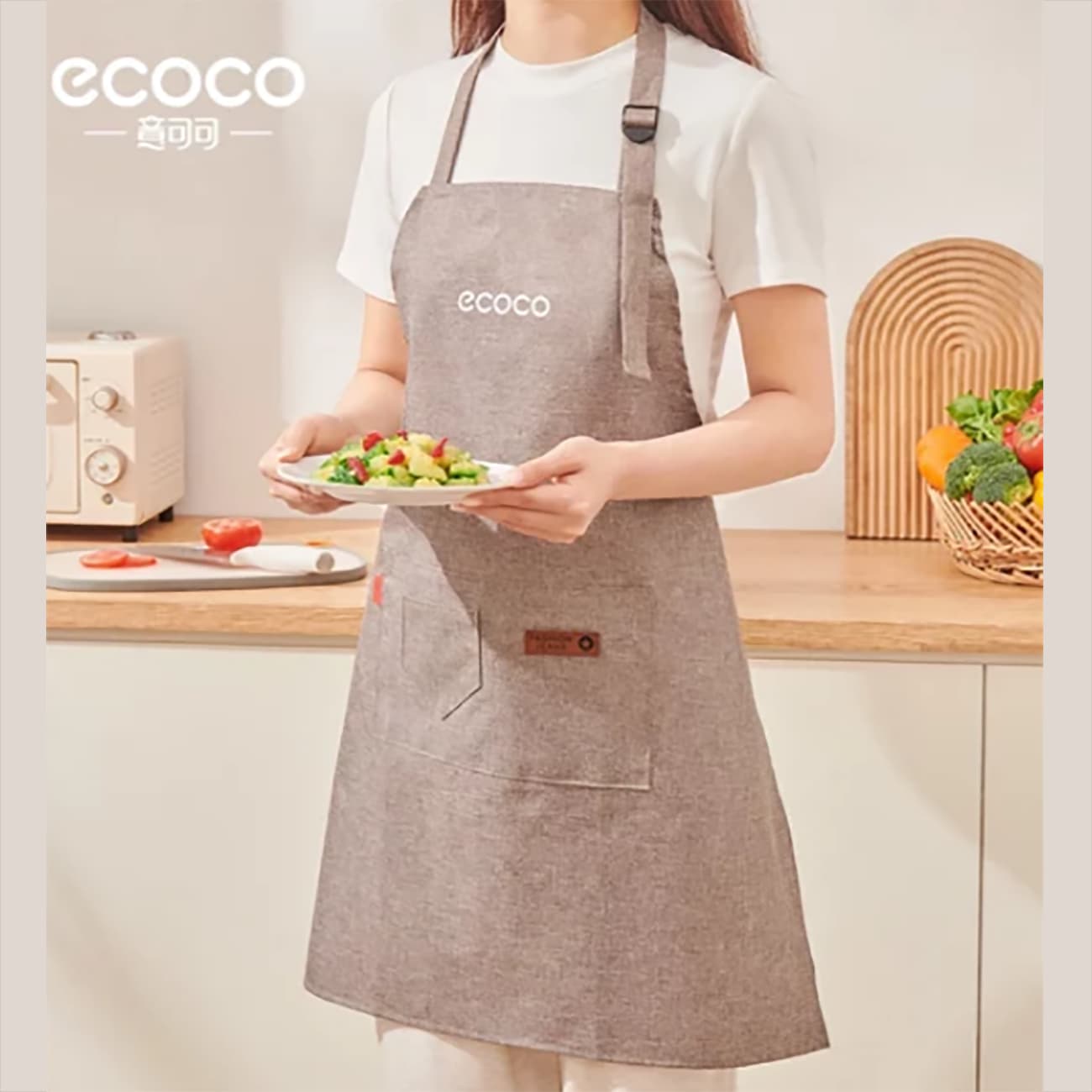 پیش بند آشپزخانه اکوکو ECOCO مدل E25104 ضد آب و ضد چربی با جیب — تصویر ۳