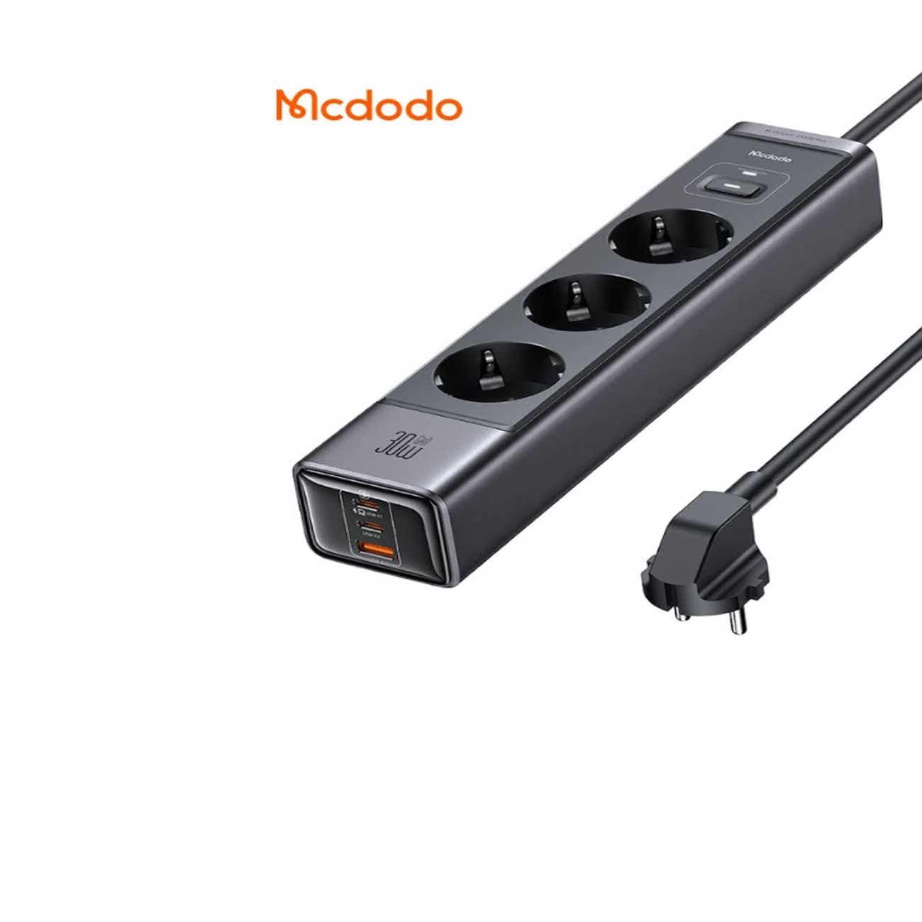 چندراهی برق 2500 وات سه سوکت، یک یو اس بی و دو تایپ سی 30 وات شارژ سریع رومیزی مک دودو CH-062 — تصویر ۹