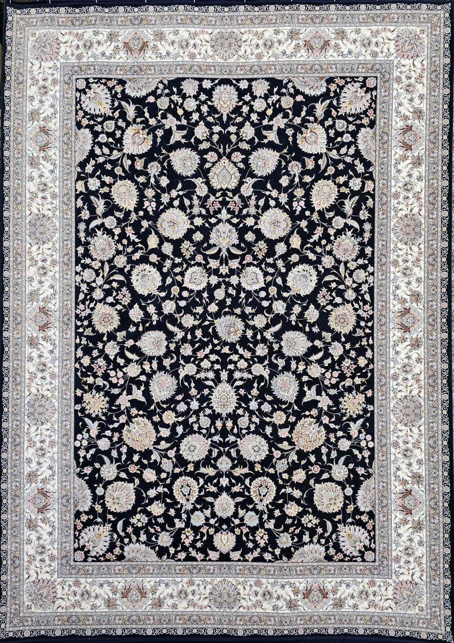 فرش ۱۵۰۰ شانه نقشه افشان گل آذین زمینه سرمه ای