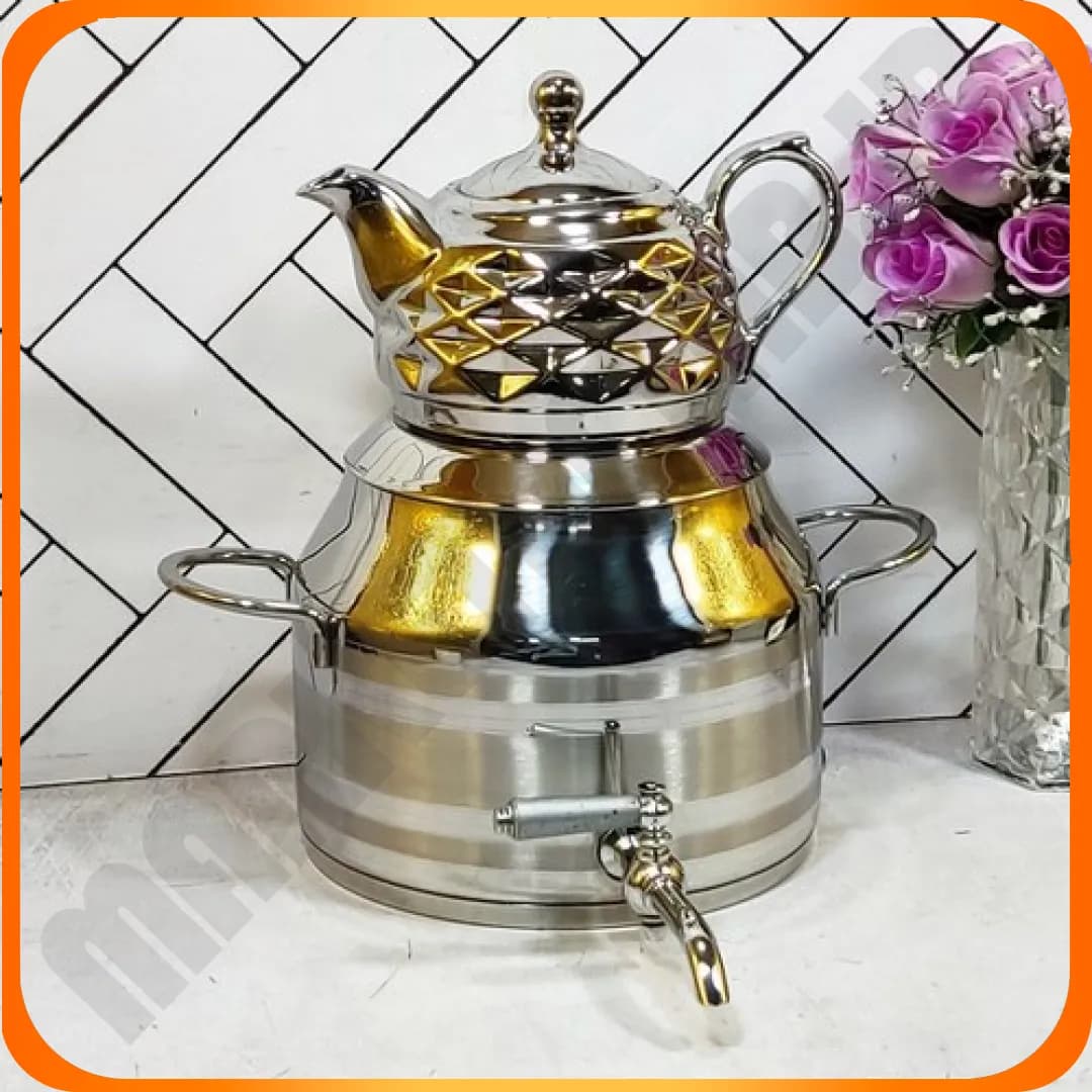 کتری قوری ترک شصتی استیل شیردار ناسیونال
