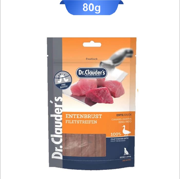 تشویقی سگ دکتر کلادرز مدل نواری طعم اردک وزن 80 گرم Dr.Clauder’s Filetstreifen Duck