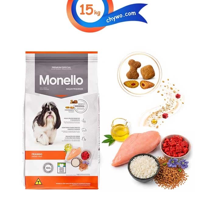 غذای خشک سگ بالغ نژاد کوچک مونلو طعم مرغ وگوشت وبرنج (حاوی دانه تشویقی) وزن 15 کیلوگرم Monello Small Bread