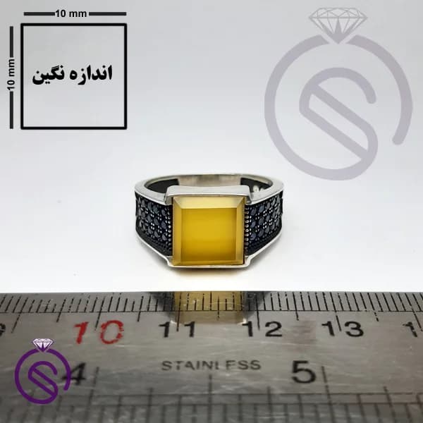 انگشتر نقره عقیق زرد شرف الشمس مردانه مدل سلطنتی کد 62176 — تصویر ۵