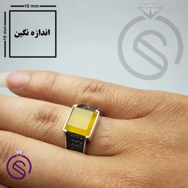انگشتر نقره عقیق زرد شرف الشمس مردانه مدل سلطنتی کد 62176 — تصویر ۳