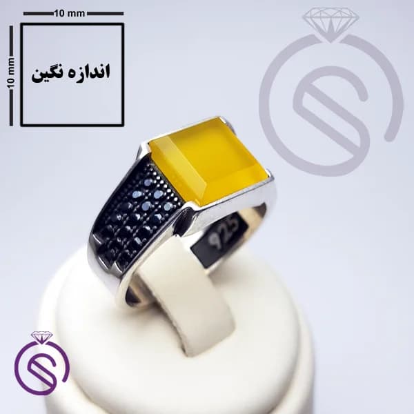 انگشتر نقره عقیق زرد شرف الشمس مردانه مدل سلطنتی کد 62176 — تصویر ۲