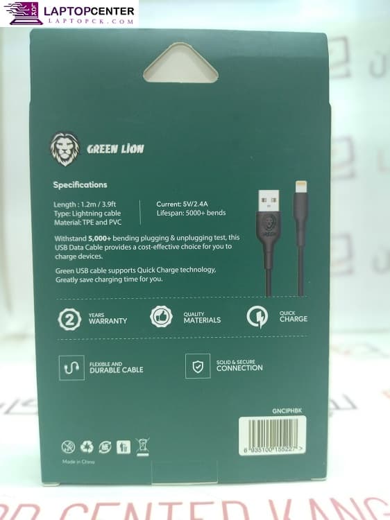 کابل لایتنینگ پی وی سی گرین لاین | PVC Lightining Cable 1.2m 2A Green Lion — تصویر ۲