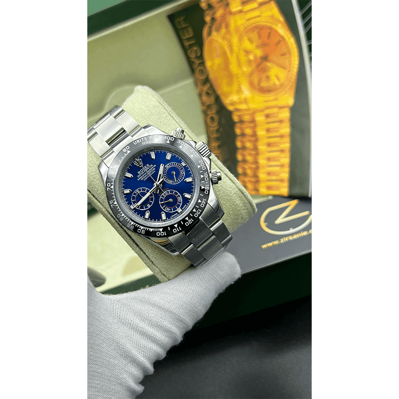 ساعت مچی مردانه رولکس دیتونا کیهانی تمام سیلور صفحه آبی Rolex Daytona Cosmograph Full Silver Blue Screen — تصویر ۵
