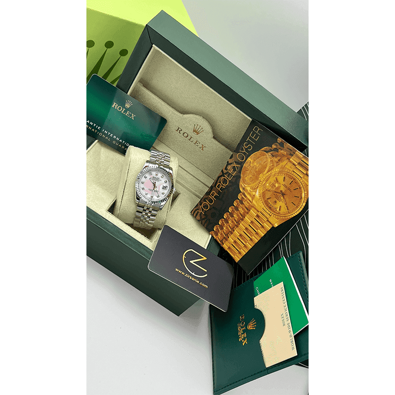 ساعت مچی رولکس دیت جاست سیلور صفحه صدف اندکس نگین (تک و ست) Rolex Datejust Silver Pearl Screen Diamond Index — تصویر ۸