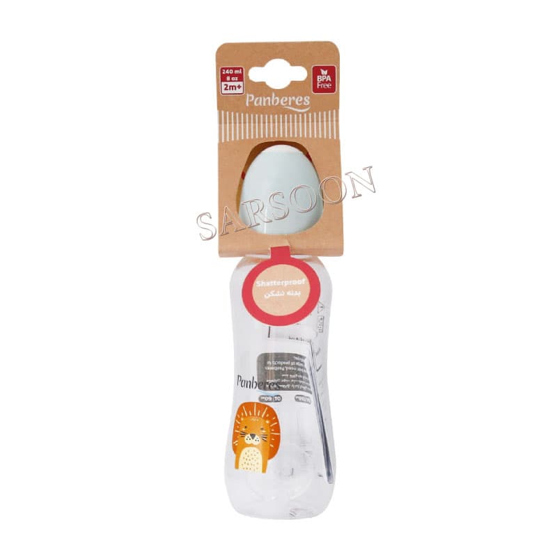 شیشه شیر بزرگ مدل شادی پنبه ریز آبی۲۴۰ میلی لیتر Panberes Happy Baby Bottle Large Size ۲۴۰ ml