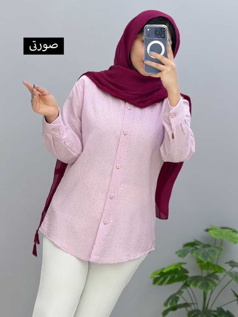 شومیزمانتویی جلودکمه لینن درخشان کد 2694075 — تصویر ۶