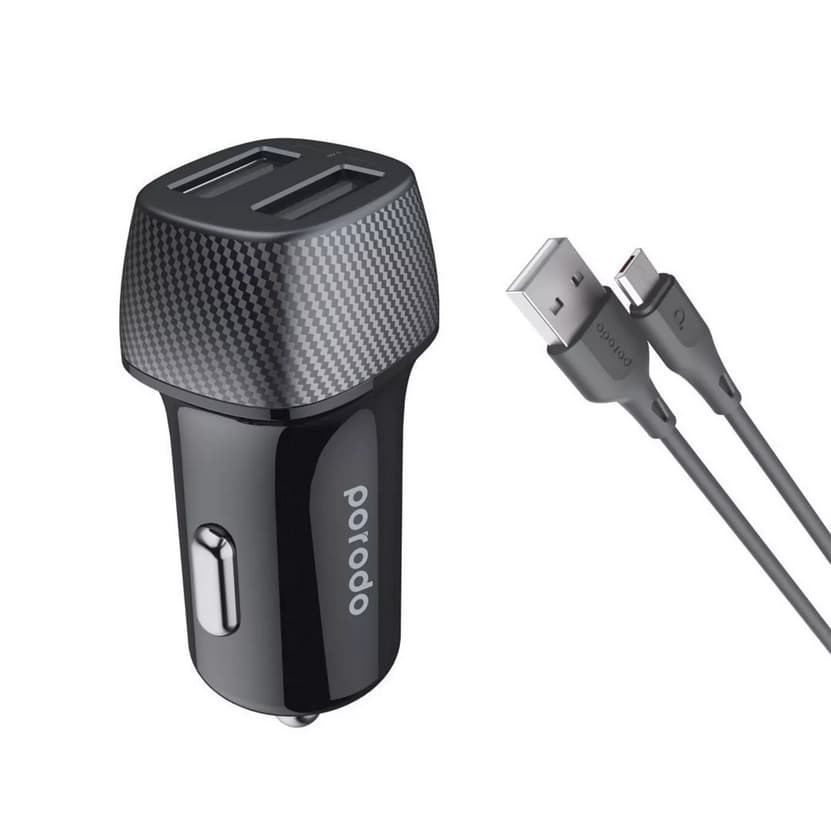 شارژر فندکی پرودو مدل 34ccv2m | شارژ دو خروجی پرودو با کابل میکرو usb ا ultimate car charger