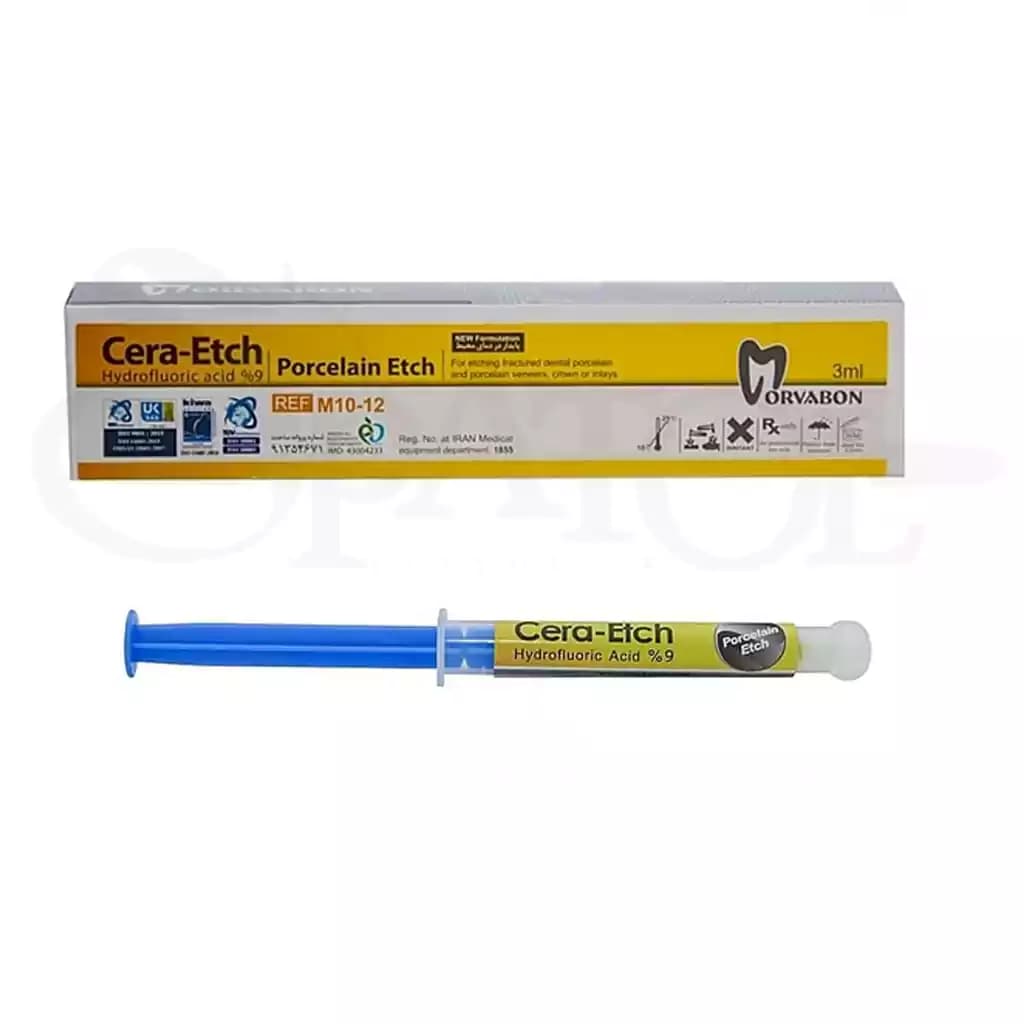 اسید اچ پرسلن( هیدروفلوریدریک 9%)سرنگ3میلcera etch porcelain برندمروابنMorvabon