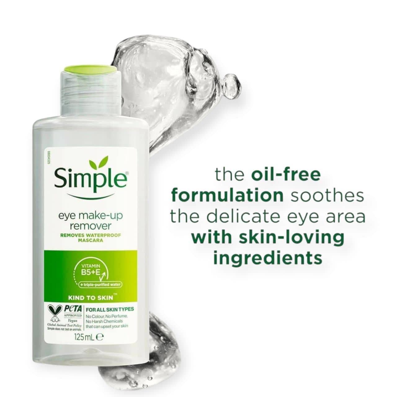 محلول آرایش پاک کن چشم سیمپلSimple پاک کننده محصولات ضدآب حجم 125 میل — تصویر ۲