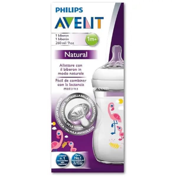 شیشه شیر طلقی 260 میل فیلیپس اونت دو قطره طرح فلامینگو — تصویر ۲