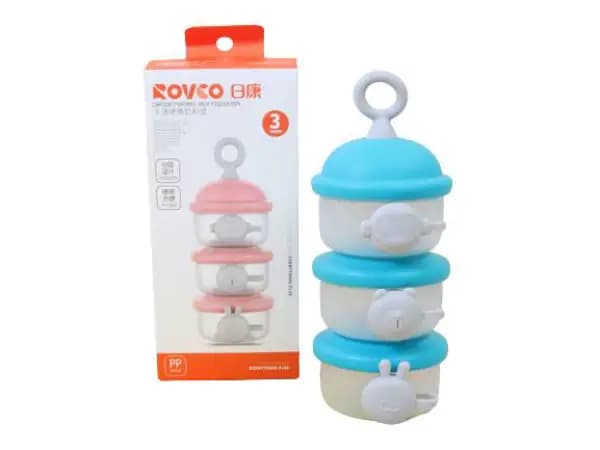 انبار غذای درب دار 3 طبقه Rovco در دو رنگ آبی و صورتی