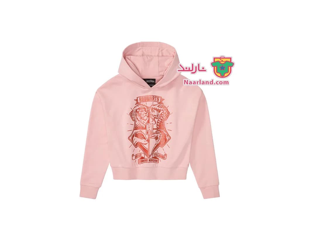 هودی کراپ کلاه دار دورس سری Harry Potter صورتی چاپ مسی