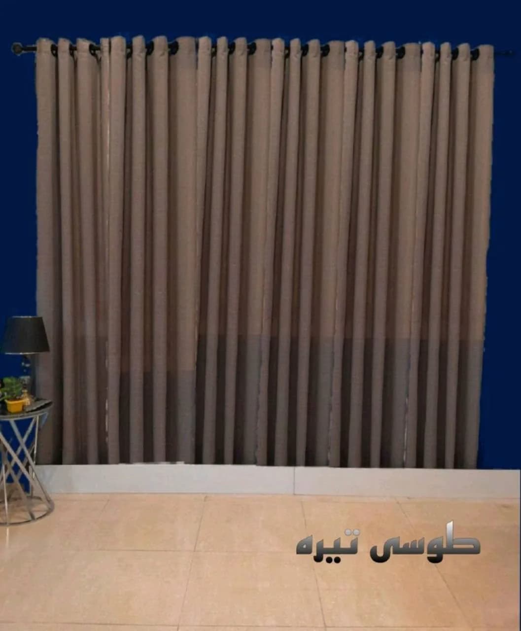 پرده آماده پانچی حریربافتدار طوسی تیره (عرض 3تا 3/5متر)