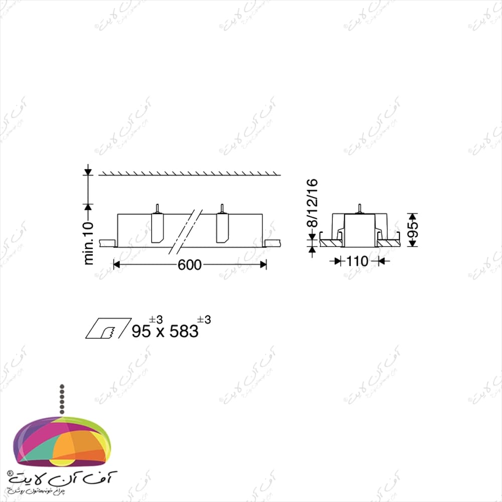 چراغ خطی توكار 16 وات اینفینیتی B مازی نور — تصویر ۳