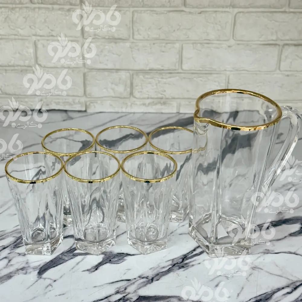 پارچ و لیوان شیشه ای گریس لب طلایی