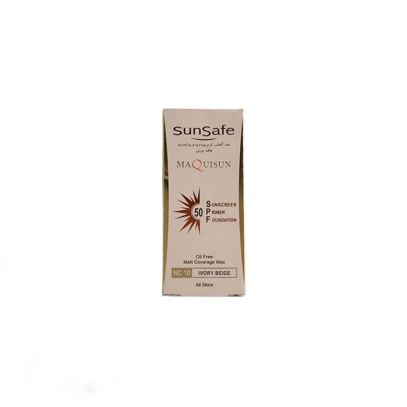 کرم ضد آفتاب رنگی سان سیف SPF50 مدل NC10 MAQUISUN بژ عاجی محافظ PA++++ ،UVA ،UVB، ضد آب، مناسب انواع پوست حجم 40 میلیلیتر — تصویر ۳