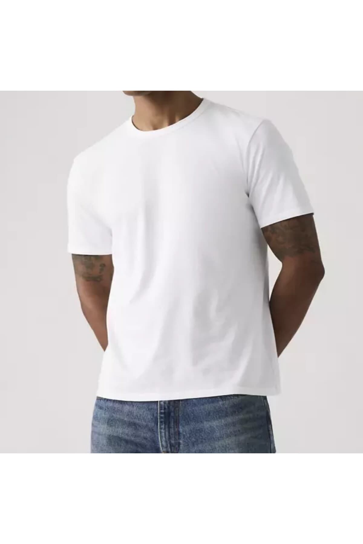 تی شرت ورزشی لیوایز مردانه 100% پنبه سفید بیسیک راسته Relaxed/ریلکس بیسیک Daily/روزانه | Levi’s 5GX-000 / 0 – 3 PK — تصویر ۲