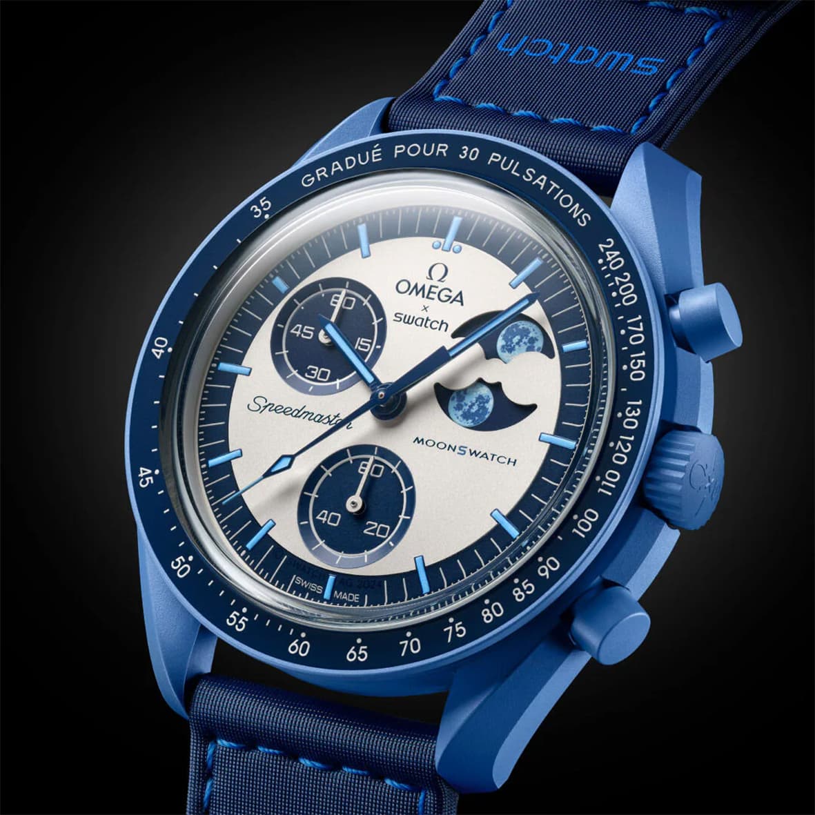 ساعت مچی زنانه/مردانه امگاسواچ OmegaSwatch مدل MISSION TO THE MOONPHASE – SUPER BLUE SO33N700 — تصویر ۳