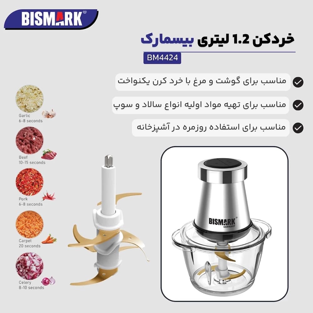 خرد کن بیسمارک مدل BISMARK-BM4424 (اورجینال) 18 ماه کارت طلایی گارانتی – 60 ماه خدمات پس از فروش معتبر — تصویر ۴