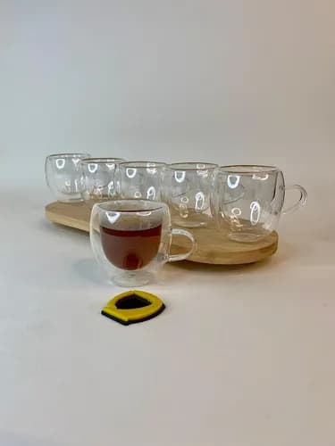 شات قهوه خوری دستهدار دوجداره 6 عددی — تصویر ۳