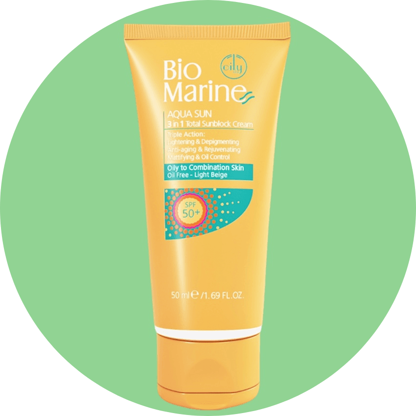 کرم ضد آفتاب روشن کننده و ضد چروک +SPF50 بایومارین مدل بژ روشن مناسب پوست چرب حجم 50 میلی لیتر