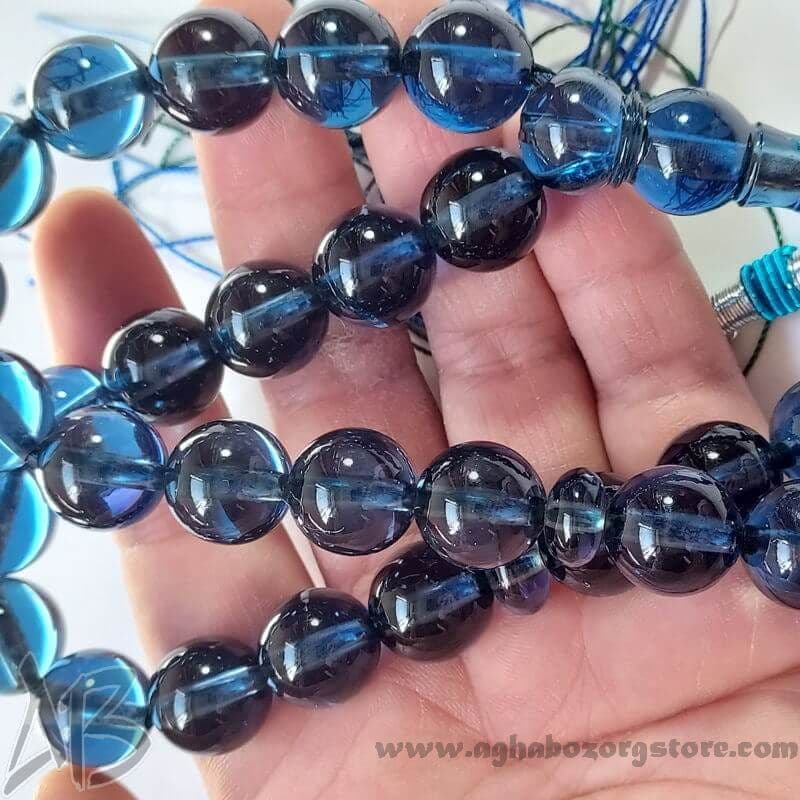 تسبیح سندلوس اصل 33 دانه بودار کد 795 آبی نفتی شمش کمیاب آقابزرگ — تصویر ۴