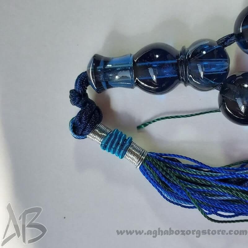 تسبیح سندلوس اصل 33 دانه بودار کد 795 آبی نفتی شمش کمیاب آقابزرگ — تصویر ۳