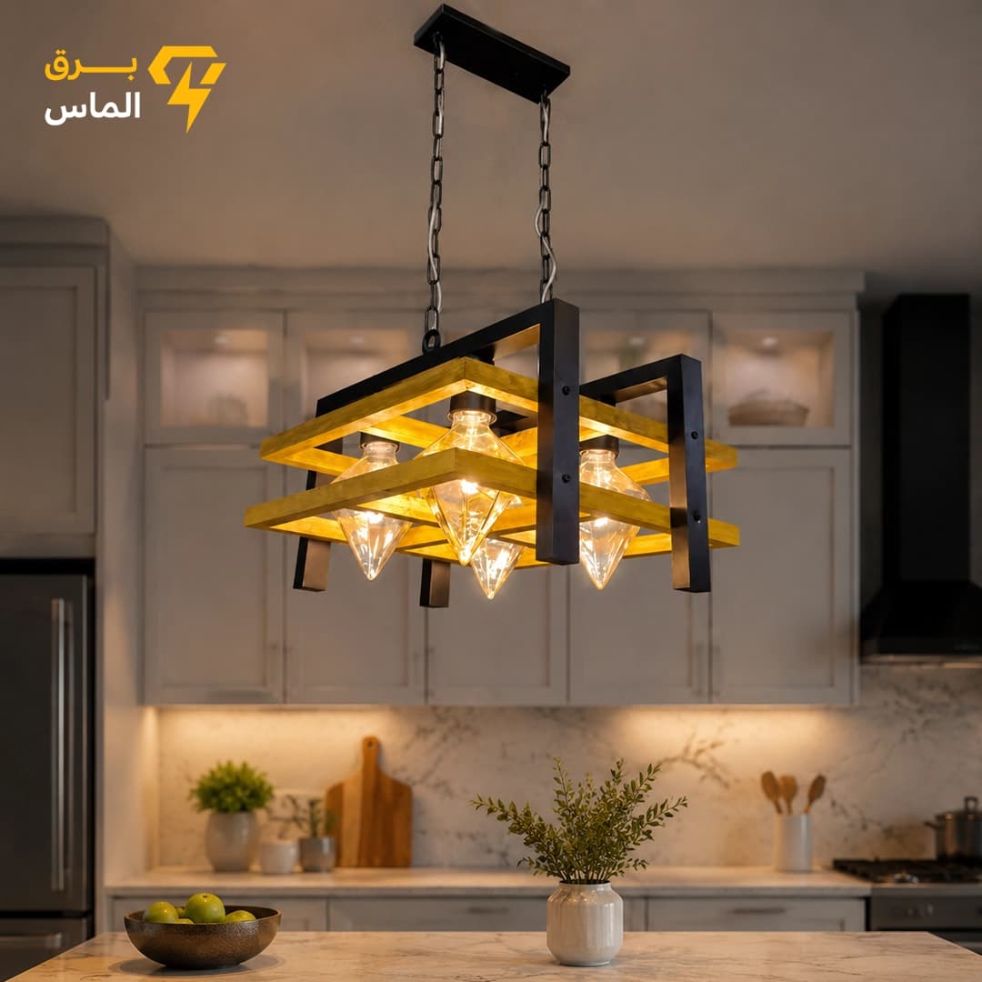 لوستر آویز مدرن 4 شعله چوب و فلز شب تاب G42 / ضمانت بازگشت وجه