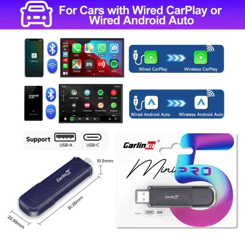 دانگل Carlinkit Mini SE Pro تایپ سی| تبدیل کارپلی و اندروید اتو به بیسیم – اتصال پایدار و سریع-فروش استثنائی — تصویر ۲