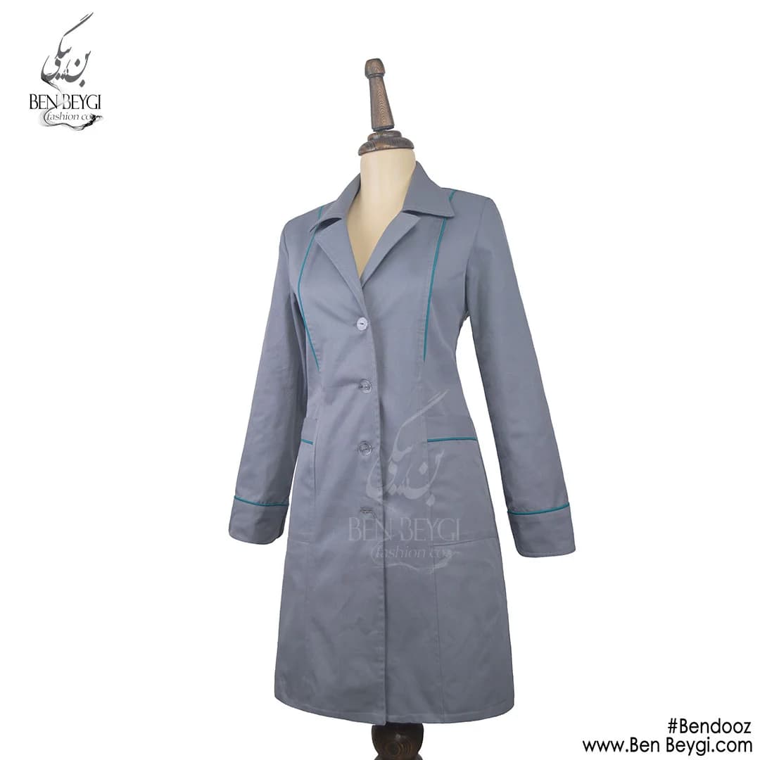 مانتو شلوار کار پارچه کتان صنعتی طوسی زنانه مغزی دوزی یک ردیف دکمه کد 16428
