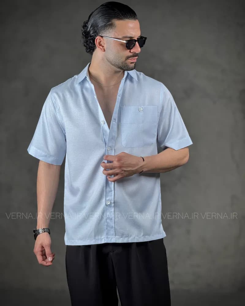 پیراهن مردانه تک سایز شطرنجی تک جیب VR — تصویر ۲