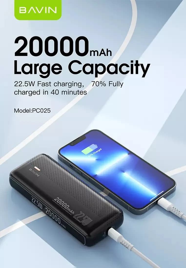 پاوربانک 20000 باوین Bavin PC025 Power Bank توان 22.5 وات — تصویر ۳