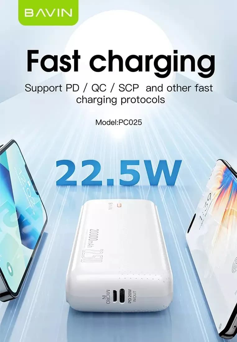 پاوربانک 20000 باوین Bavin PC025 Power Bank توان 22.5 وات — تصویر ۴