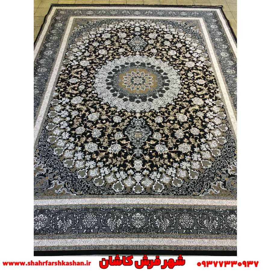 فرش سرمه ای طلایی اصفهان طرح 700 شانه bcf