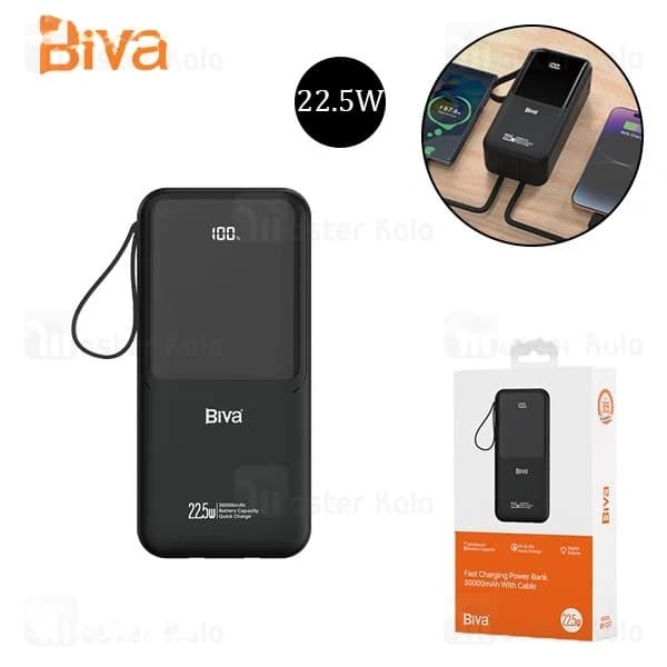 پاوربانک 30000 بیوا Biva BP-087 Power Bank توان 22.5 وات با کابل متصل — تصویر ۲