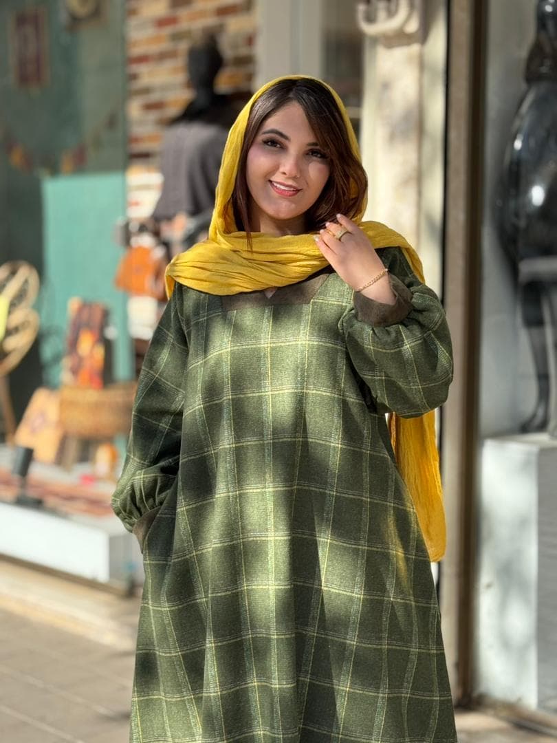 پیراهن هدیه سبز زرد چهارخونه — تصویر ۵