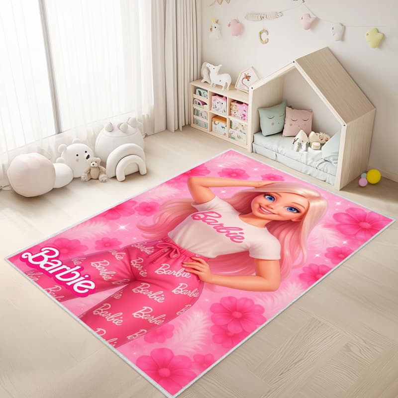 فرشینه دخترانه طرح باربی با زمینه صورتی DC-1026