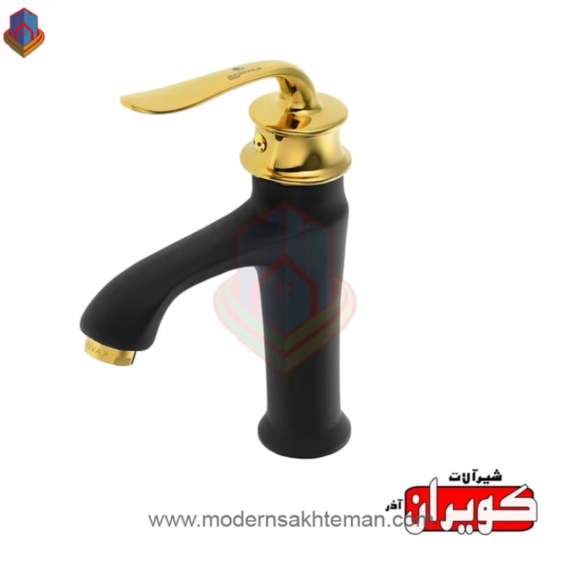 شیر روشویی کویران آذر مدل هلن مشکی طلایی