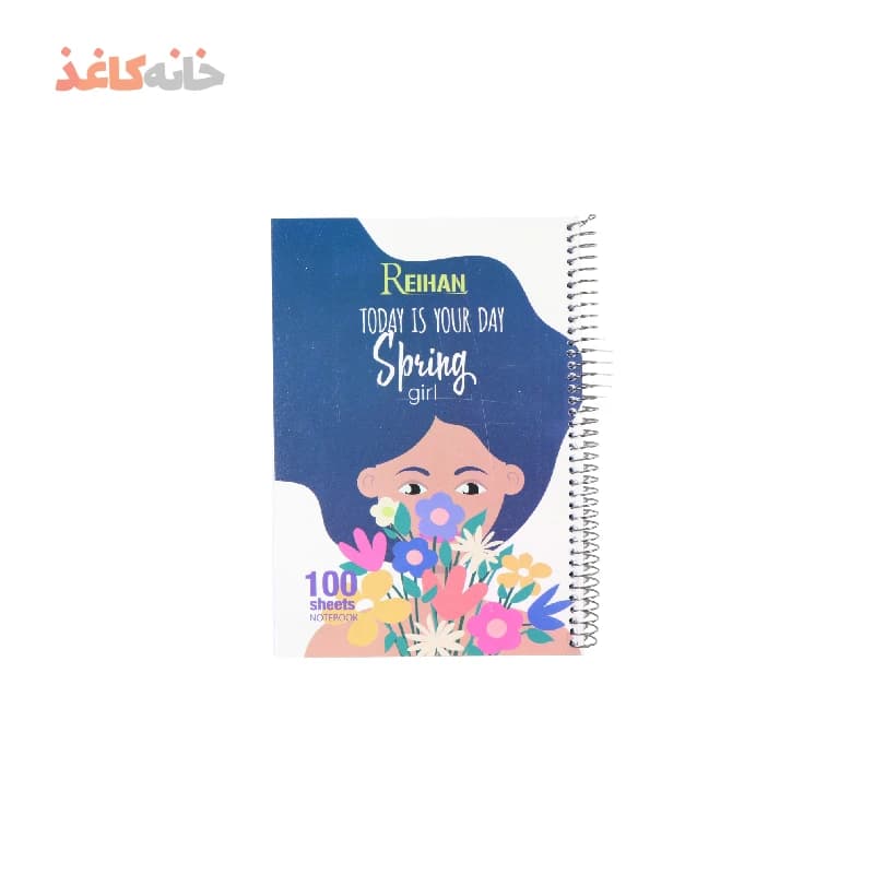 دفتر100برگ فنری طلقی ریحان طرح دختر با مو های ابی