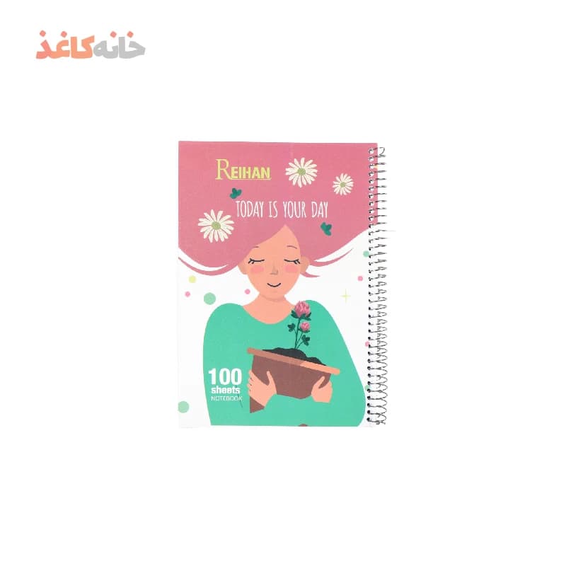دفتر100برگ فنری طلقی ریحان طرح دختر با مو های صورتی