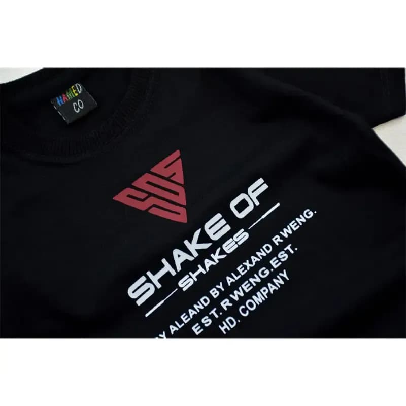 تیشرت پسرانه یقه گرد مشکی طرح SHAKE OF جنس ویسکوز — تصویر ۴