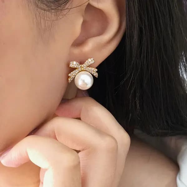 گوشواره مروارید پاپیونی ژوپینگ — تصویر ۲