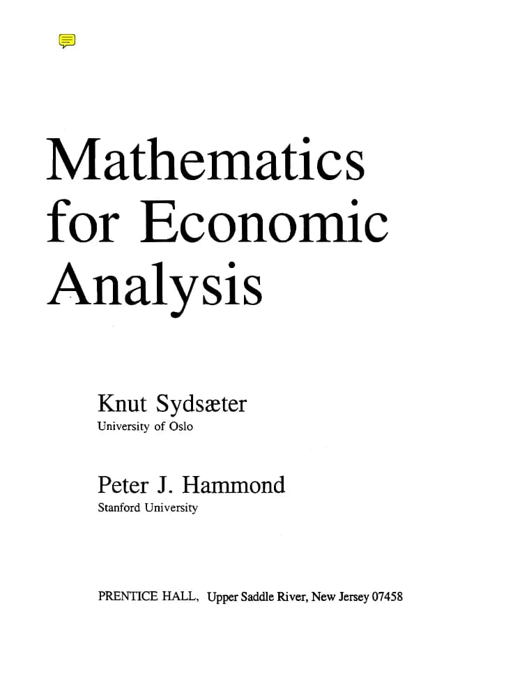 کتاب Mathematical Economics (اقتصاد ریاضی) نسخه انگلیسی PDF | سیدستر و هاموند — تصویر ۲